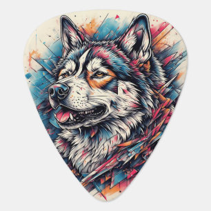 Wolf with Geometric Elements and Vibrant Colors Guitar Pick