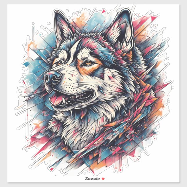 Wolf with Geometric Elements and Vibrant Colors Sticker (Sheet)