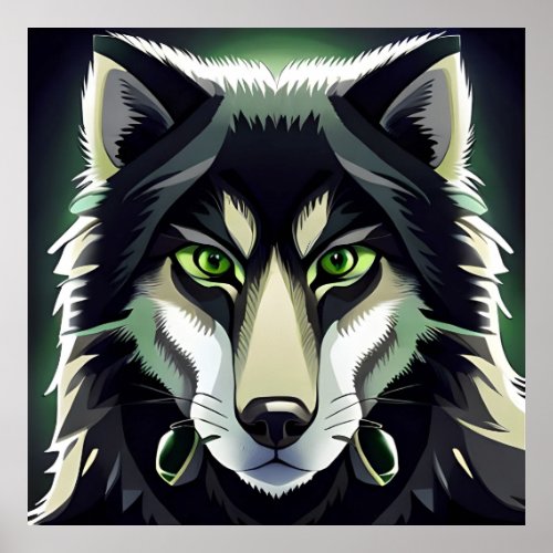 wolf with green eyes poster