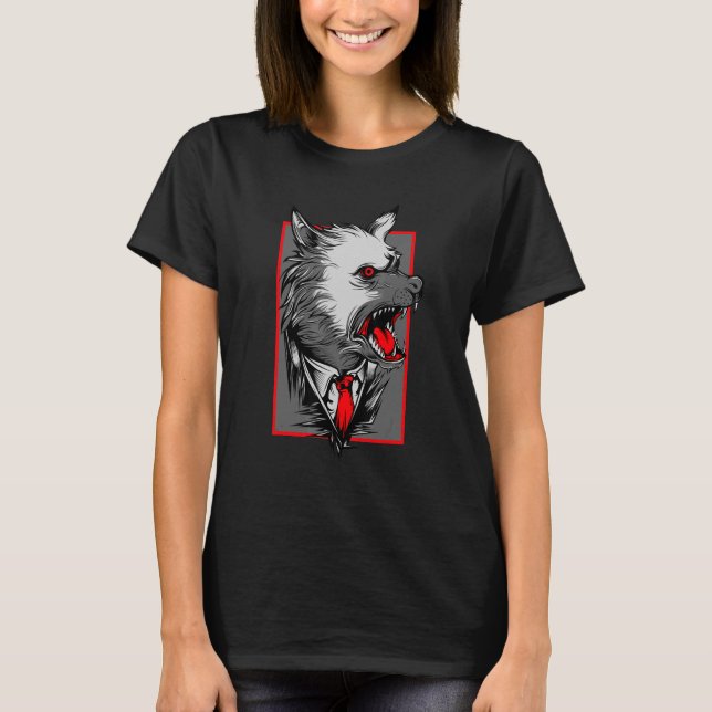 Wolf With Red Eyes And Red Tie Animal Wolf T-Shirt (Front)