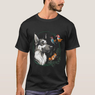 Wolf with Squirrel and Colorful Birds T-Shirt