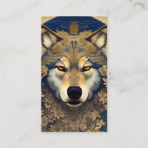 Wolf with Starry Eyes in Blue and Gold Patterns Calling Card