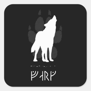 Wolf With Viking Runes Square Sticker by L2Designs at Zazzle