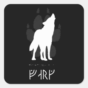 Wolf with viking runes square sticker