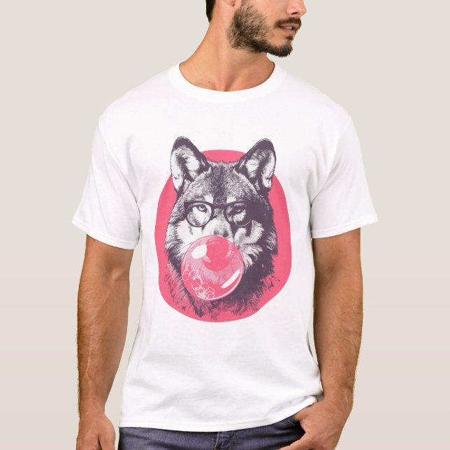 Wolf withbglasses an bubble gum T-Shirt (Front)