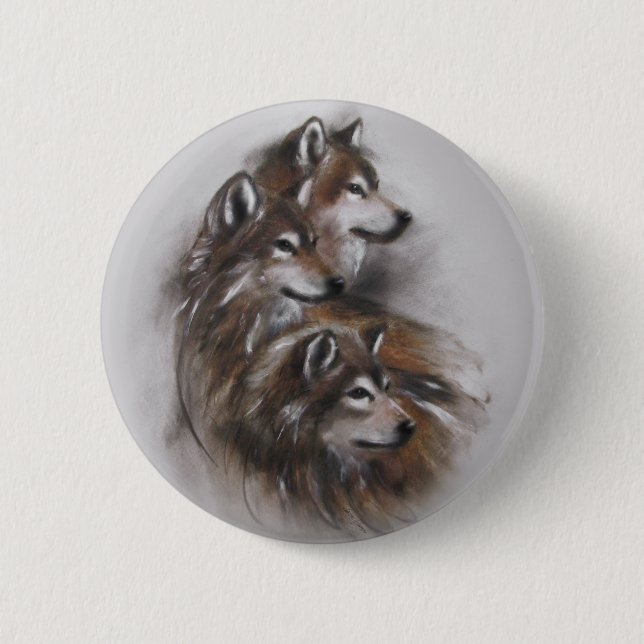 wolf wolves animals,wildlife,wildlife art,nature, button (Front)
