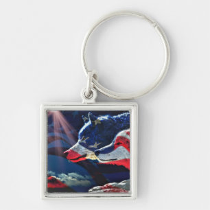 Wolf Wolves Full Moon Keychain