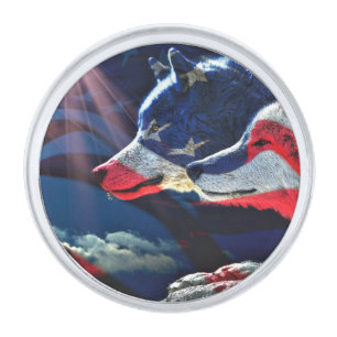 Wolf Wolves Full Moon Silver Finish Lapel Pin