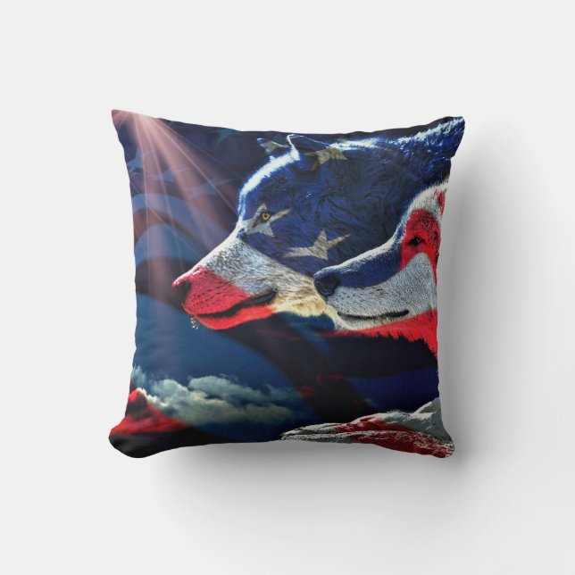 Wolf Wolves Full Moon Throw Pillow (Front)