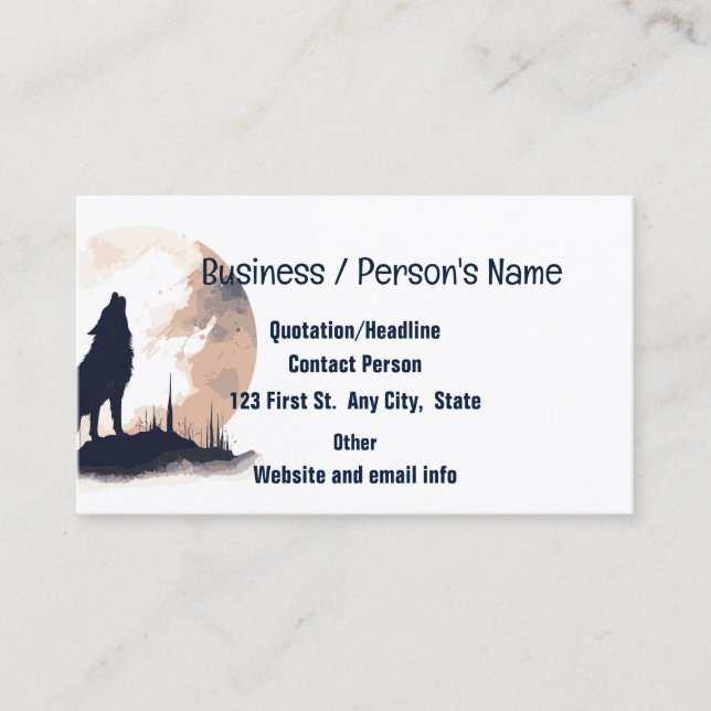 Wolf Wolves Head Logo Animal Howling Moon Business Card (Front)