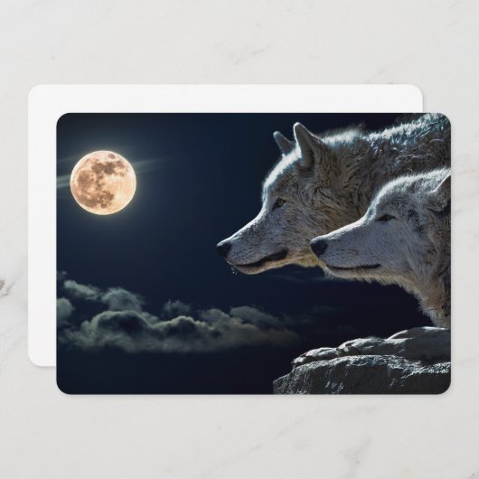 Wolf Wolves Howling at the Full Moon at Night (Front/Back)