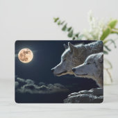 Wolf Wolves Howling at the Full Moon at Night (Standing Front)