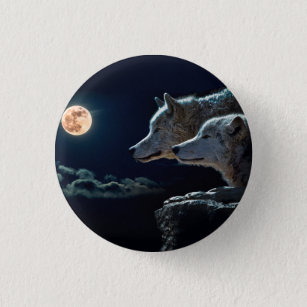 Round Howling Wolf Moon Pin Badge 