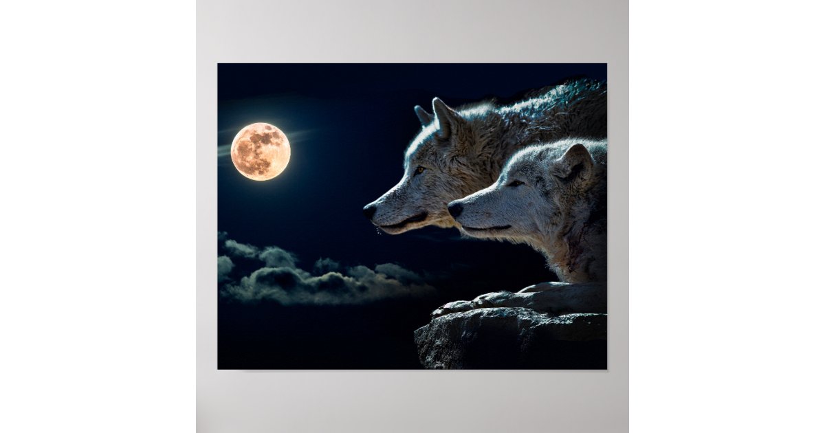 Wolf Wolves Howling At The Full Moon Poster Zazzle