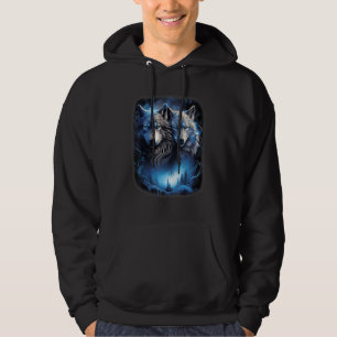 Wolf Wolves in Forest Galaxy Moon Fantasy Art Wild Hoodie