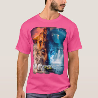 Wolf Wolves Moon Sun Yin Yang Ice Fire Snowy Tropi T-Shirt
