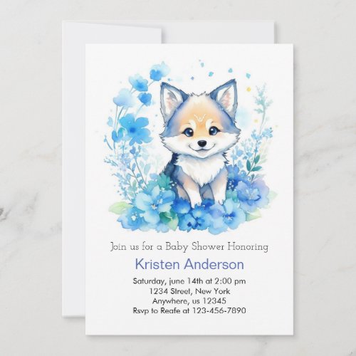 Wolf Woodland Blissful Watercolor Boy Baby Shower Invitation