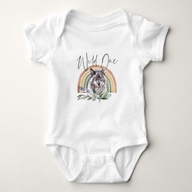 Wolf | Woodland Forest Animals 1st Birthday Baby Bodysuit (Front)