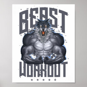 Wolf Workout Beast Gym Fitness Bodybuilding Muscle Poster