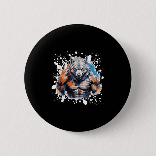 Wolf Workout Gym Fighter Bodybuilder  Button (Front)