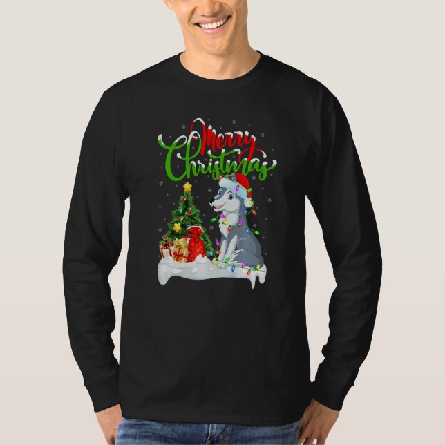 Wolf  Xmas Decorations Santa Wolf Christmas T-Shirt (Front)