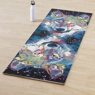 Wolf Yoga Mat   Colorful Wolf Heads