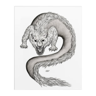 Wolfdragon black and white design acrylic print