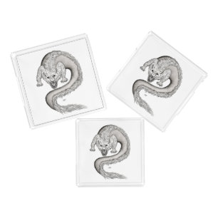 Wolfdragon black and white design acrylic tray