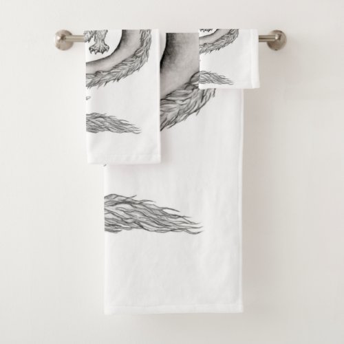 Wolfdragon black and white design bath towel set
