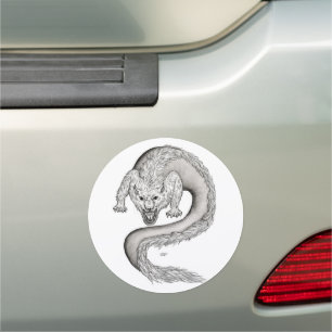 Wolfdragon black and white design car magnet