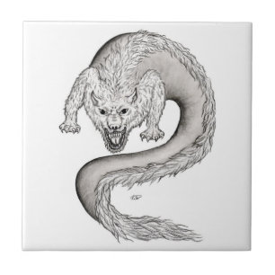 Wolfdragon black and white Design Ceramic Tile