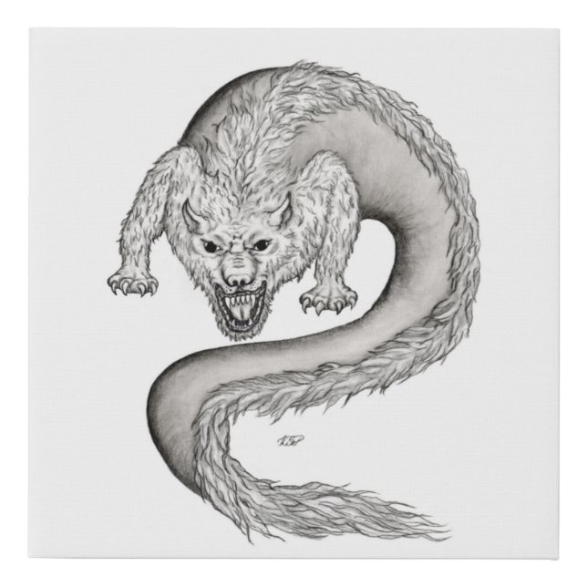 Wolfdragon black and white design faux canvas print (Front)
