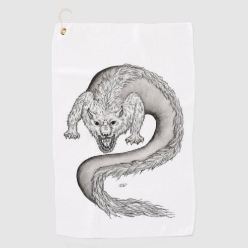 Wolfdragon black and white design golf towel