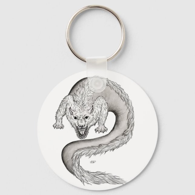 Wolfdragon black and white Design Keychain (Front)