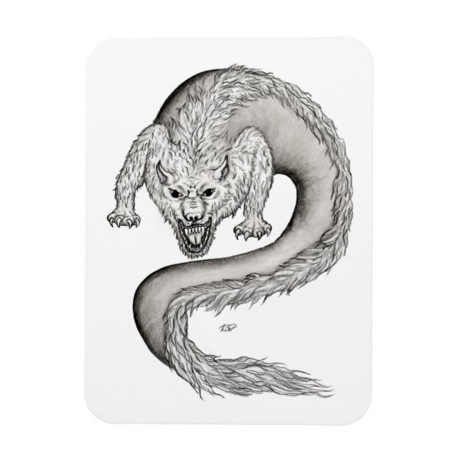 Wolfdragon black and white design magnet (Vertical)