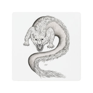Wolfdragon black and white design metal print