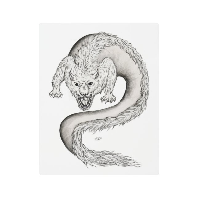 Wolfdragon black and white design metal print (Front)