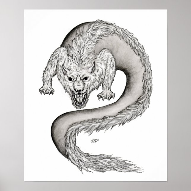 Wolfdragon black and white design poster (Front)