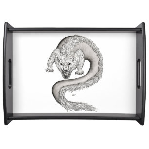 Wolfdragon black and white design serving tray
