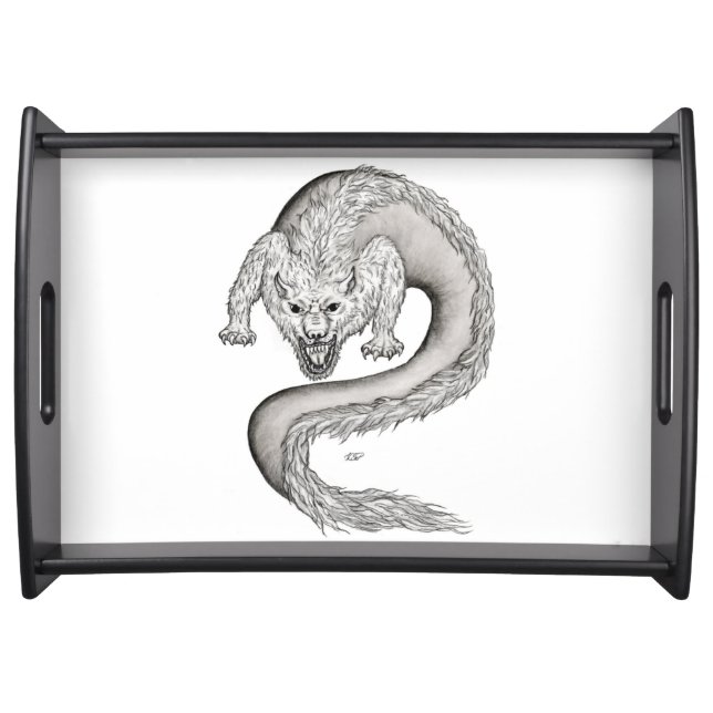 Wolfdragon black and white design serving tray (Front)