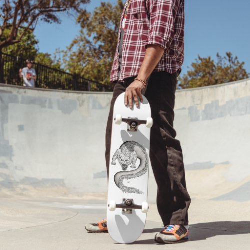 Wolfdragon black and white design skateboard