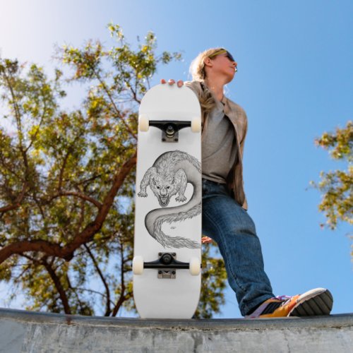 Wolfdragon black and white design skateboard