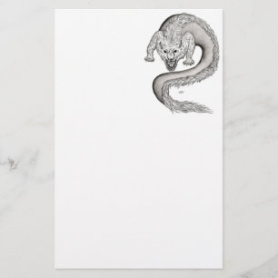Wolfdragon black and white design stationery