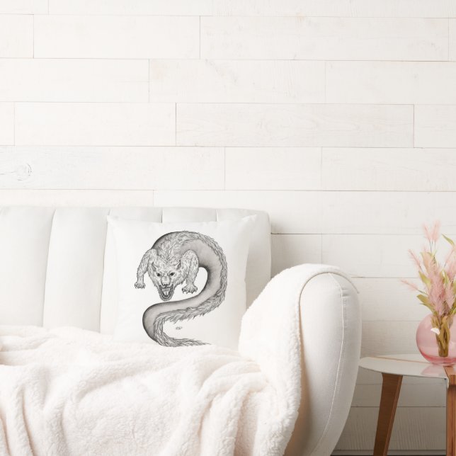 Wolfdragon black and white design throw pillow (Couch)