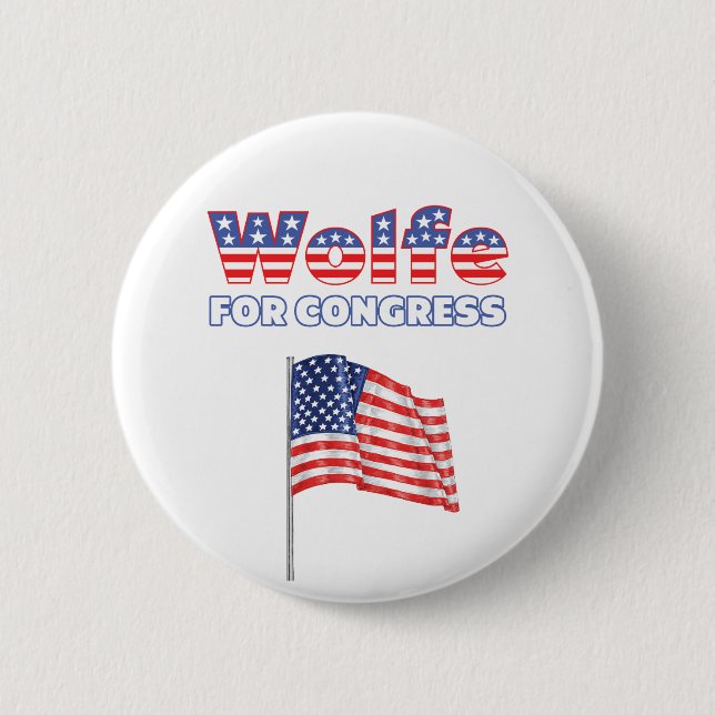 Wolfe for Congress Patriotic American Flag Pinback Button (Front)