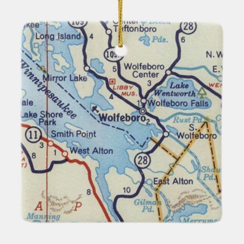 Wolfeboro NH Vintage Map Ceramic Ornament