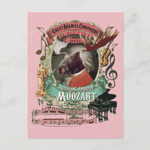 Wolfgang Amadeus Moozart Moose Animal Composer Postcard