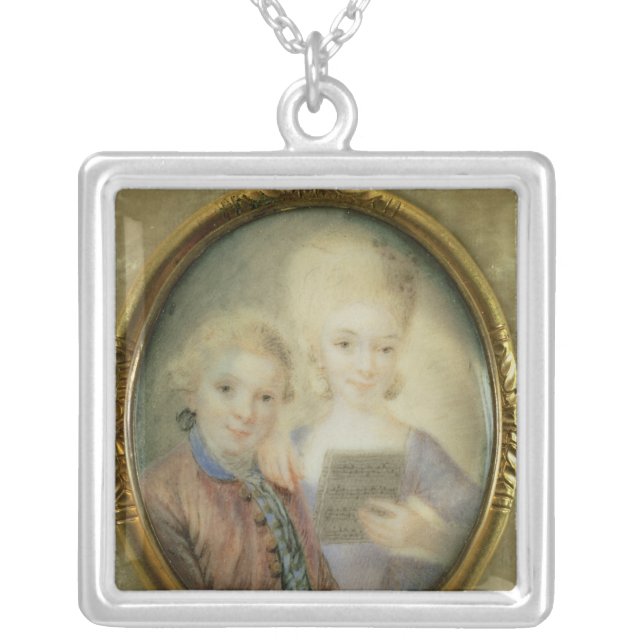 Wolfgang Amadeus Mozart  and his sister Silver Plated Necklace (Front)