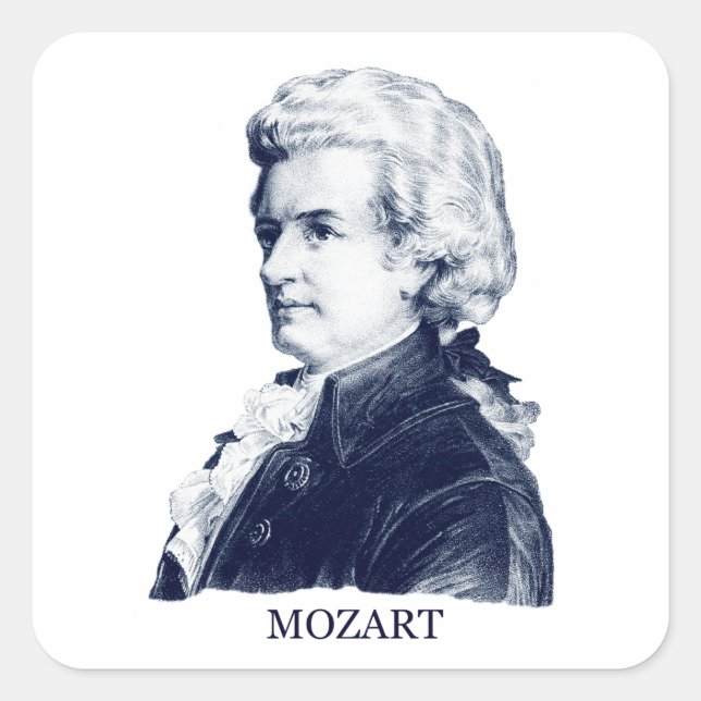 Wolfgang Amadeus Mozart, blue Square Sticker (Front)