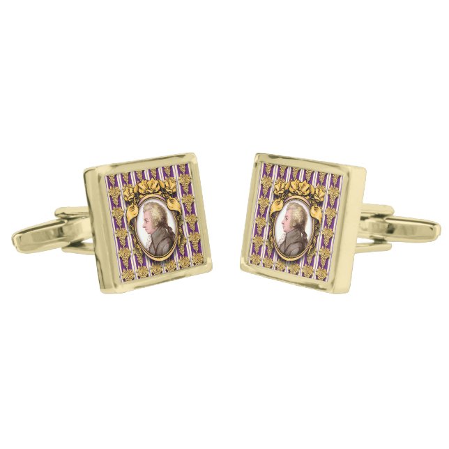 Wolfgang Amadeus Mozart Gold Cufflinks (Angled)